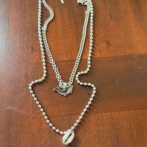 Silver Layered Necklace with whale and Shell Charms